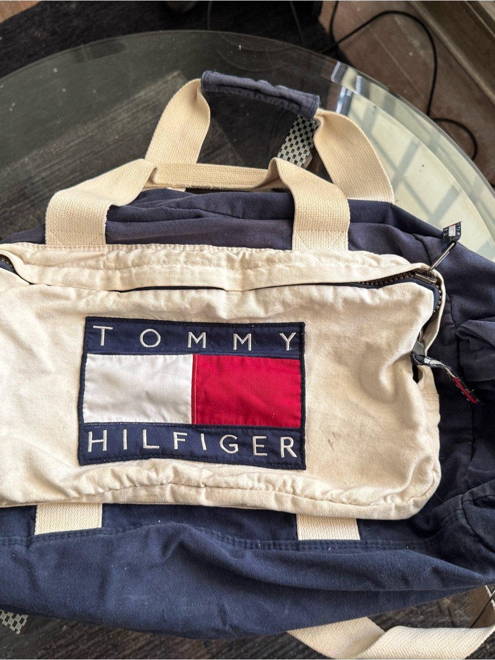 Tommy Hilfiger Navy, Cream and Red Canvas Duffel